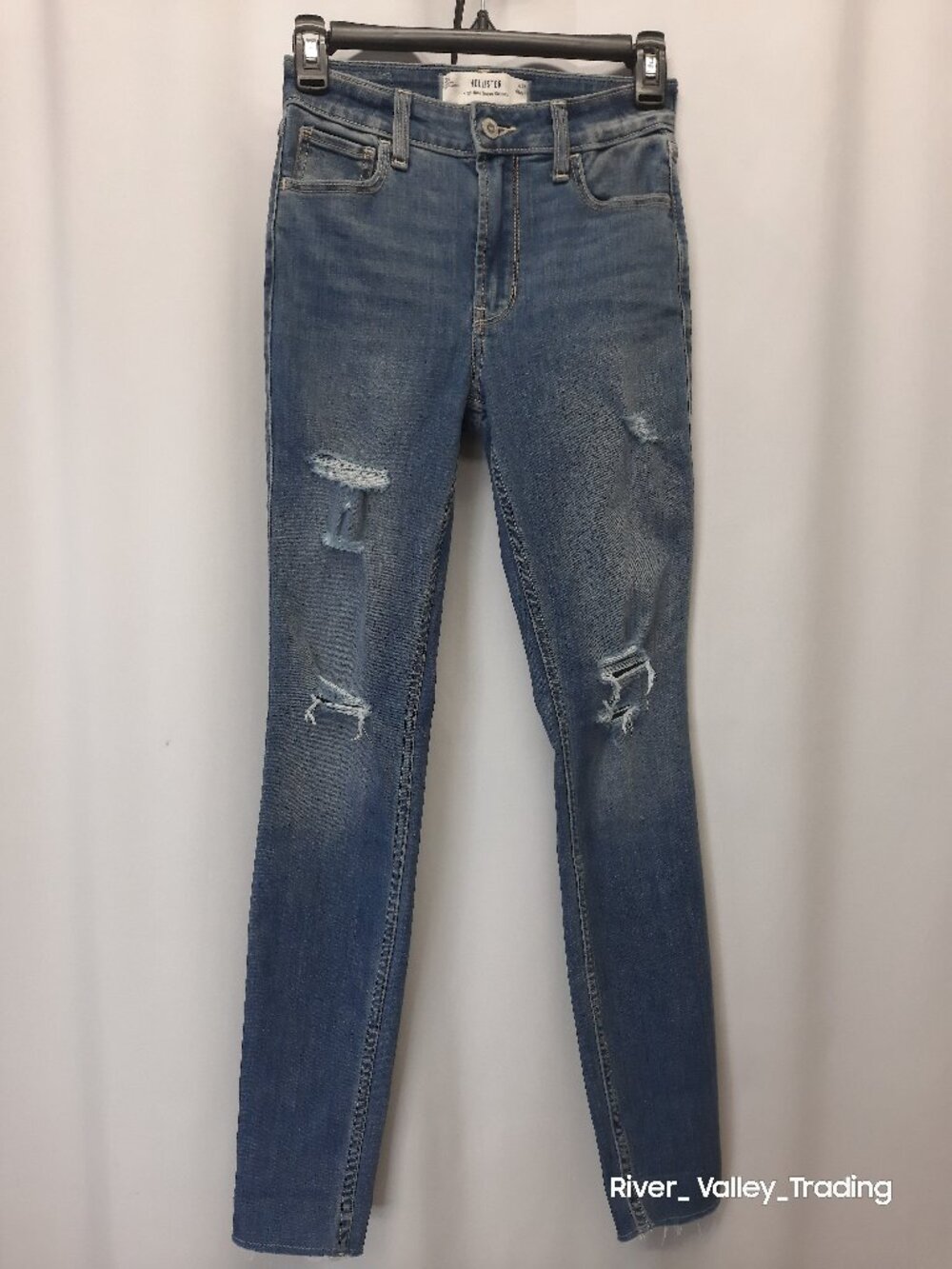 Hollister Womens High Rise Super Skinny Jeans Size 00S W24 Short Blue Distressed